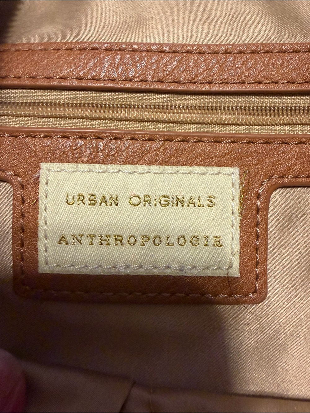 Anthropologie Tan Leather Crescent Crossbody with Patterned Strap - Picture 2 of 2